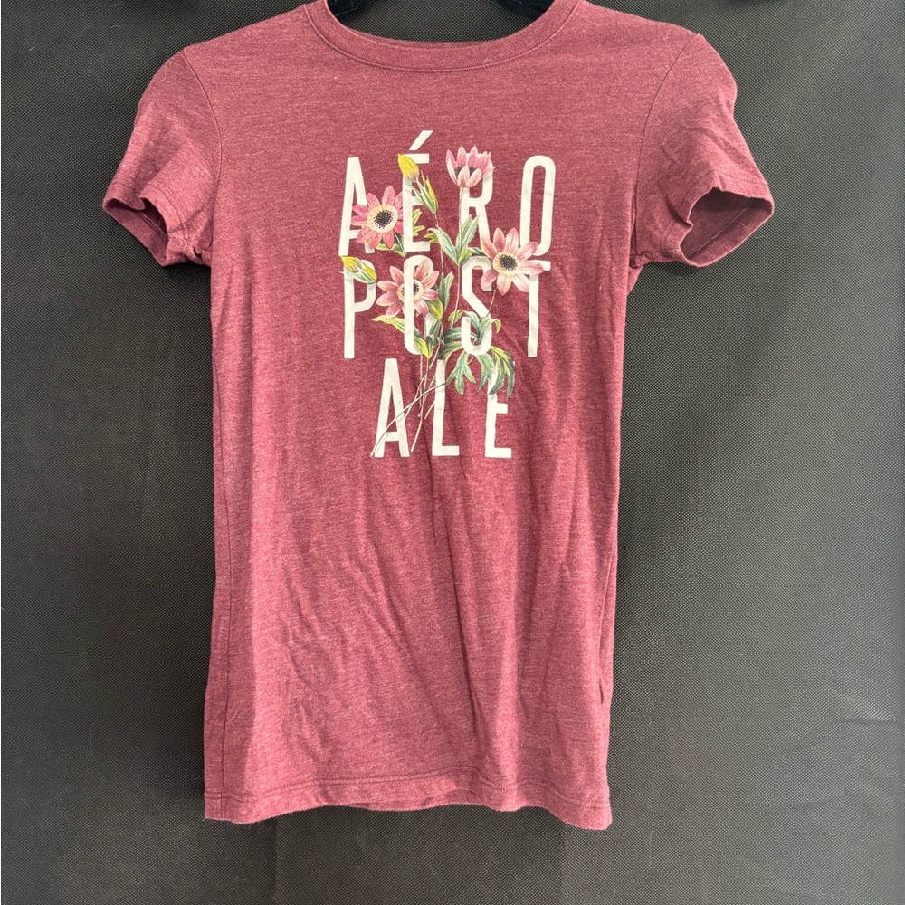 Aeropostale Burgundy Floral Graphic Tee